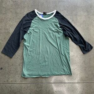 Vintage Y2K Volcom Skater Two Toned Green Black Baseball Tee Men's XL T Shirt